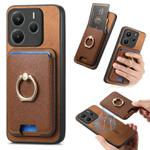 For Redmi Note 14 5G Retro Cross Leather Ring Vertical Insert Card Bag MagSafe Phone Case(Brown)