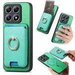 For Xiaomi 14T Pro Retro Cross Leather Ring Vertical Insert Card Bag MagSafe Phone Case(Green)