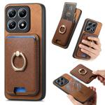 For Xiaomi 14T Pro Retro Cross Leather Ring Vertical Insert Card Bag MagSafe Phone Case(Brown)