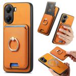 For Redmi Turbo 4 Retro Cross Leather Ring Vertical Insert Card Bag MagSafe Phone Case(Yellow)