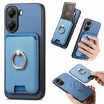 For Redmi Turbo 4 Retro Cross Leather Ring Vertical Insert Card Bag MagSafe Phone Case(Blue)