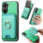 For Redmi Turbo 4 Retro Cross Leather Ring Vertical Insert Card Bag MagSafe Phone Case(Green)