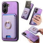 For Xiaomi Poco X7 Pro Retro Cross Leather Ring Vertical Insert Card Bag MagSafe Phone Case(Purple)