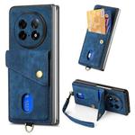 For OPPO Find N5 Retro Card Wallet Fold Leather Phone Case with Strap(Blue)