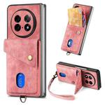 For OPPO Find N5 Retro Card Wallet Fold Leather Phone Case with Strap(Pink)