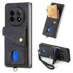 For OPPO Find N5 Retro Card Wallet Fold Leather Phone Case with Strap(Black)