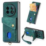 For OPPO Find N5 Retro Card Wallet Fold Leather Phone Case with Strap(Green)