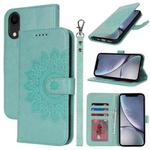 For iPhone XR Double Fold Printed Embossing Leather Phone Case(Mint Green)