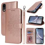 For iPhone XR Double Fold Printed Embossing Leather Phone Case(Rose Gold)