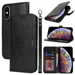 For iPhone XS Max Double Fold Printed Embossing Leather Phone Case(Black)