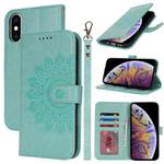 For iPhone XS Max Double Fold Printed Embossing Leather Phone Case(Mint Green)