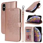 For iPhone XS Max Double Fold Printed Embossing Leather Phone Case(Rose Gold)