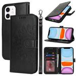 For iPhone 11 Double Fold Printed Embossing Leather Phone Case(Black)