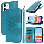 For iPhone 11 Double Fold Printed Embossing Leather Phone Case(Blue)