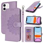 For iPhone 11 Double Fold Printed Embossing Leather Phone Case(Purple)