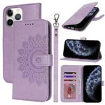 For iPhone 11 Pro Double Fold Printed Embossing Leather Phone Case(Purple)