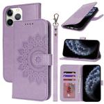 For iPhone 11 Pro Max Double Fold Printed Embossing Leather Phone Case(Purple)