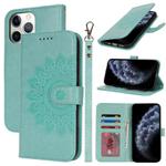 For iPhone 11 Pro Max Double Fold Printed Embossing Leather Phone Case(Mint Green)
