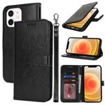 For iPhone 12 mini Double Fold Printed Embossing Leather Phone Case(Black)