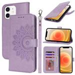For iPhone 12 mini Double Fold Printed Embossing Leather Phone Case(Purple)