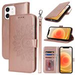For iPhone 12 mini Double Fold Printed Embossing Leather Phone Case(Rose Gold)