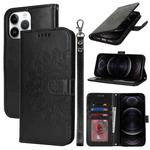 For iPhone 12 / 12 Pro Double Fold Printed Embossing Leather Phone Case(Black)