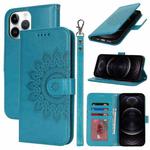 For iPhone 12 / 12 Pro Double Fold Printed Embossing Leather Phone Case(Blue)