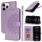 For iPhone 12 / 12 Pro Double Fold Printed Embossing Leather Phone Case(Purple)