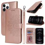 For iPhone 12 / 12 Pro Double Fold Printed Embossing Leather Phone Case(Rose Gold)