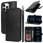 For iPhone 12 Pro Max Double Fold Printed Embossing Leather Phone Case(Black)