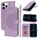 For iPhone 12 Pro Max Double Fold Printed Embossing Leather Phone Case(Purple)