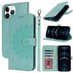 For iPhone 12 Pro Max Double Fold Printed Embossing Leather Phone Case(Mint Green)