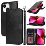 For iPhone 13 mini Double Fold Printed Embossing Leather Phone Case(Black)