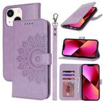 For iPhone 13 mini Double Fold Printed Embossing Leather Phone Case(Purple)