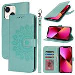 For iPhone 13 mini Double Fold Printed Embossing Leather Phone Case(Mint Green)