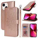 For iPhone 13 mini Double Fold Printed Embossing Leather Phone Case(Rose Gold)
