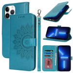 For iPhone 13 Pro Double Fold Printed Embossing Leather Phone Case(Blue)