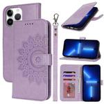 For iPhone 13 Pro Double Fold Printed Embossing Leather Phone Case(Purple)