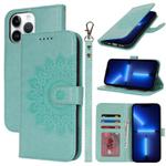 For iPhone 13 Pro Double Fold Printed Embossing Leather Phone Case(Mint Green)