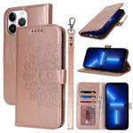 For iPhone 13 Pro Double Fold Printed Embossing Leather Phone Case(Rose Gold)