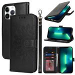 For iPhone 13 Pro Max Double Fold Printed Embossing Leather Phone Case(Black)
