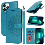 For iPhone 13 Pro Max Double Fold Printed Embossing Leather Phone Case(Blue)