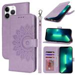 For iPhone 13 Pro Max Double Fold Printed Embossing Leather Phone Case(Purple)