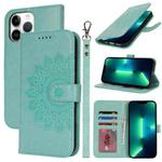 For iPhone 13 Pro Max Double Fold Printed Embossing Leather Phone Case(Mint Green)