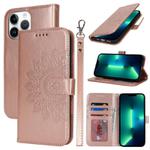 For iPhone 13 Pro Max Double Fold Printed Embossing Leather Phone Case(Rose Gold)