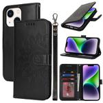 For iPnone 14 Double Fold Printed Embossing Leather Phone Case(Black)
