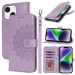 For iPnone 14 Double Fold Printed Embossing Leather Phone Case(Purple)