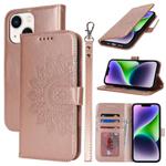 For iPnone 14 Double Fold Printed Embossing Leather Phone Case(Rose Gold)