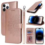 For iPhone 14 Pro Double Fold Printed Embossing Leather Phone Case(Rose Gold)