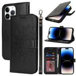 For iPhone 14 Pro Max Double Fold Printed Embossing Leather Phone Case(Black)